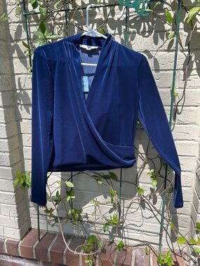 LOFT Navy Velvet Surplice Long Sleeve Top